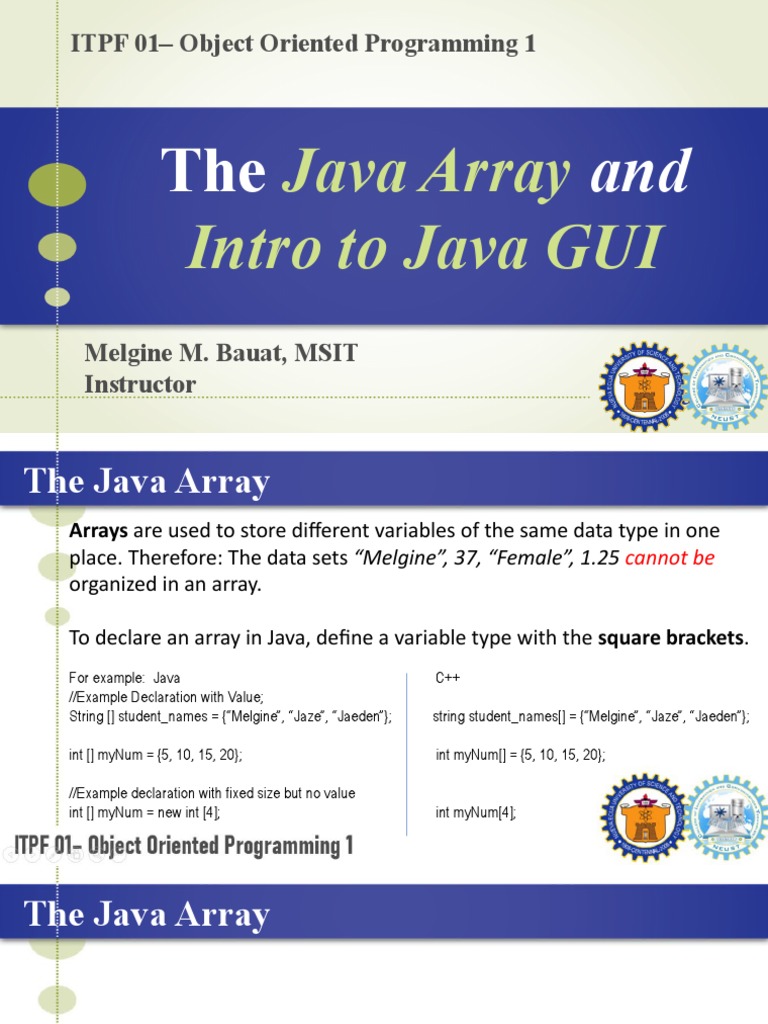 ITPF01 Week8 Array and Java GUI | PDF | Integer (Computer Science ...