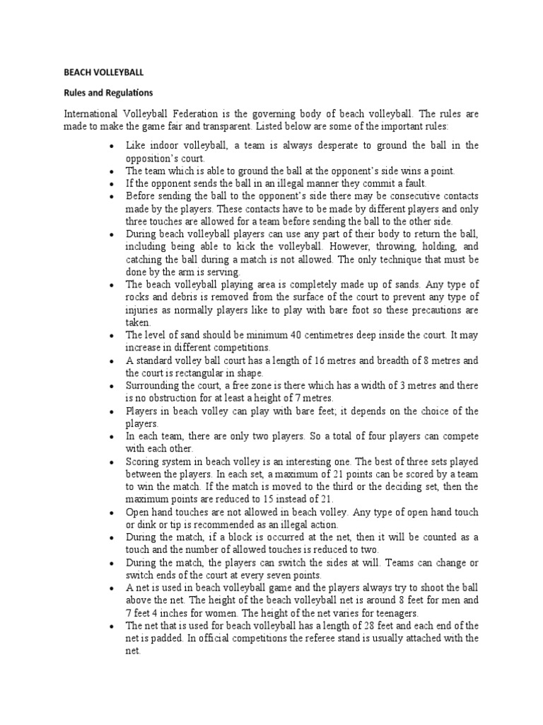 Rules and Regulations Beach Volleyball PDF Volleyball Entertainment