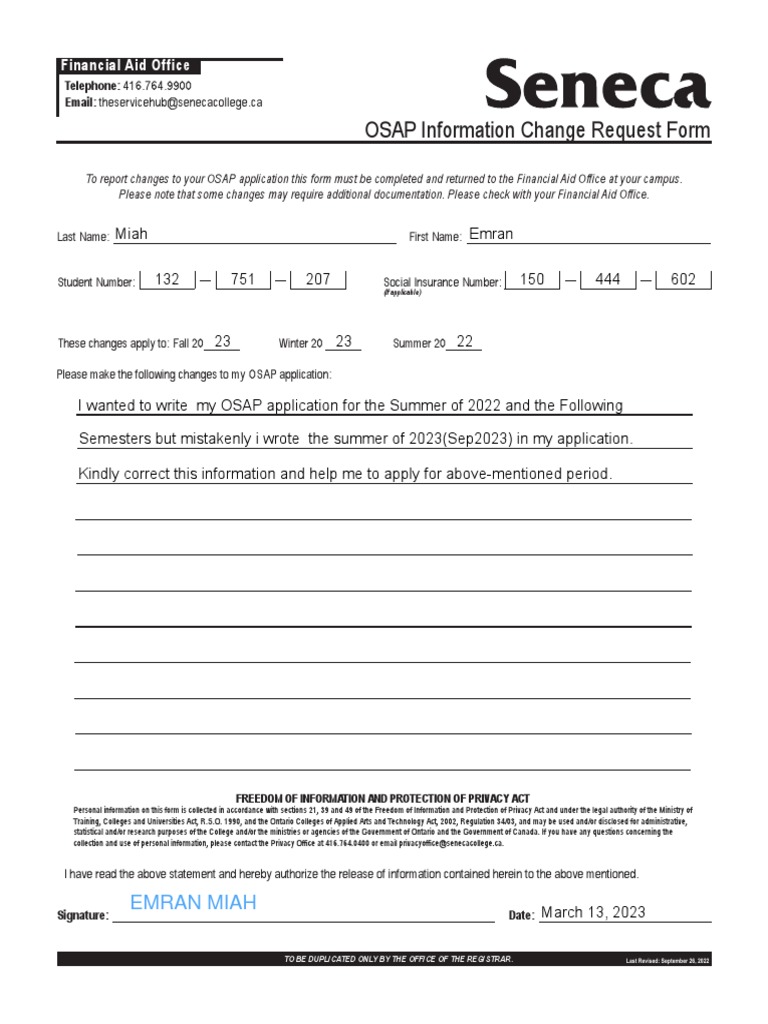 OSAP Information Change Request Form PDF PDF Privacy Freedom Of