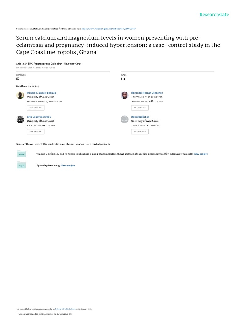 Serum Calcium and Magnesium Levels in Women Presenting With Pre