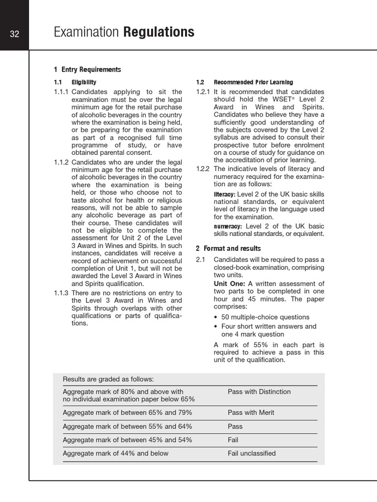 Examination Regulations WSET Level 3 PDF | PDF