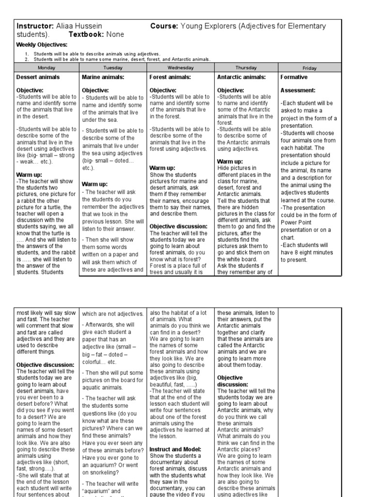 OneweekLessonPlan. Young Explorers PDF Microsoft Power Point
