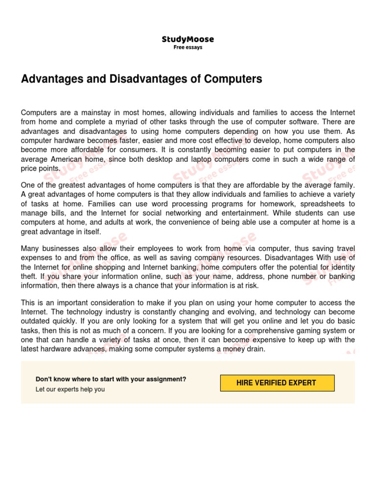 Advantages and Disadvantages of Computers | PDF