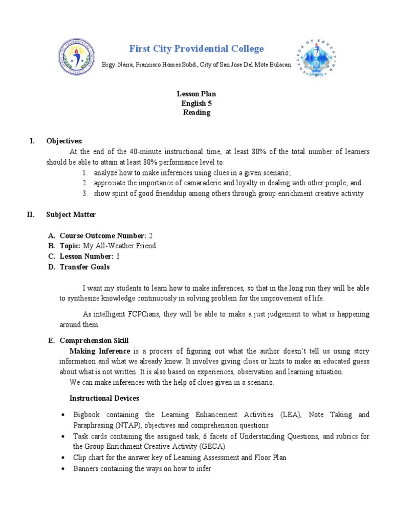 Teaching Inferences in English 5 | PDF | Reading Comprehension ...