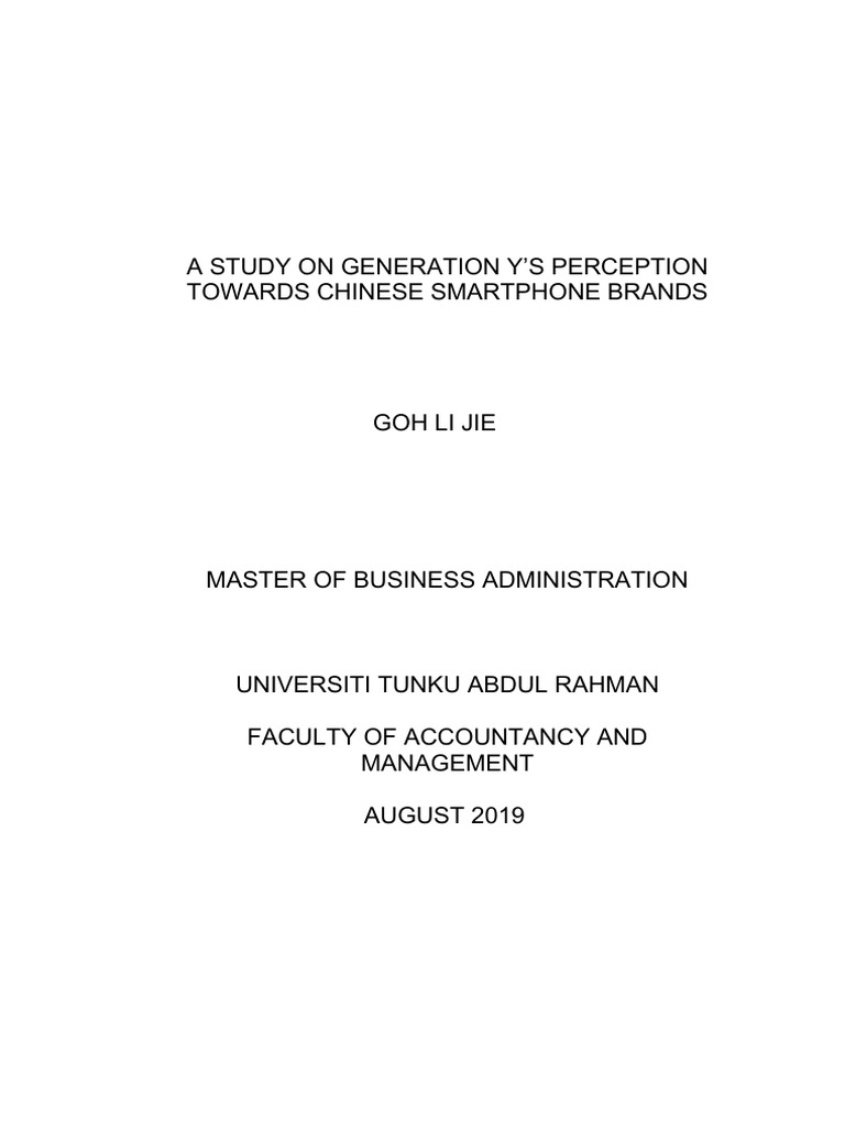 A Study On Generation Y s Perception Towards Chinese Smartphone Brands