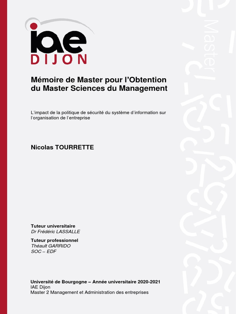 Impact de la PSSI sur l'organisation d'entreprise | PDF | Sécurité des ...