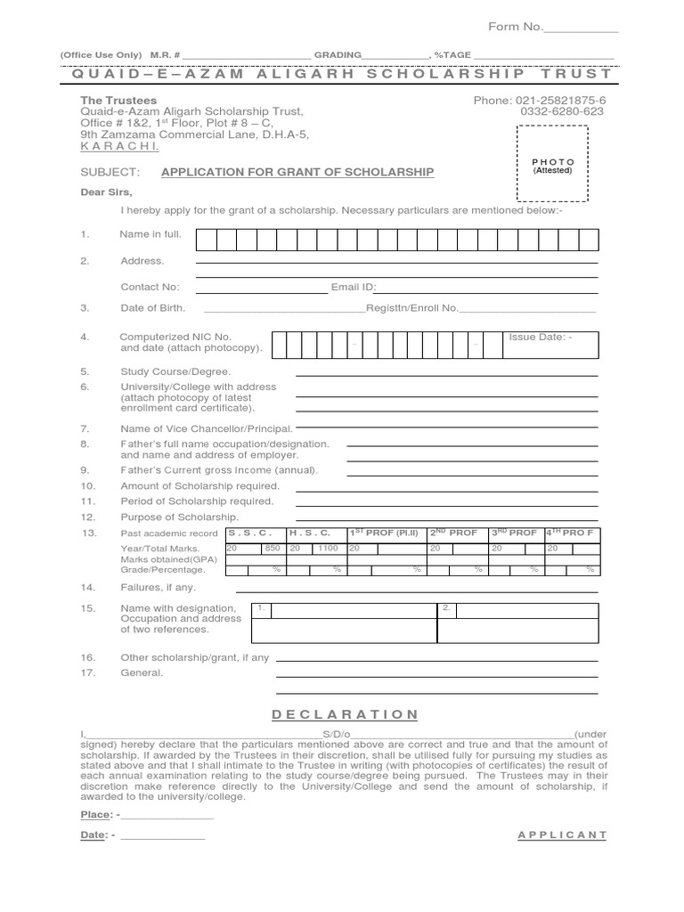 Quaid e Azam Application Form | PDF | Postgraduate Education
