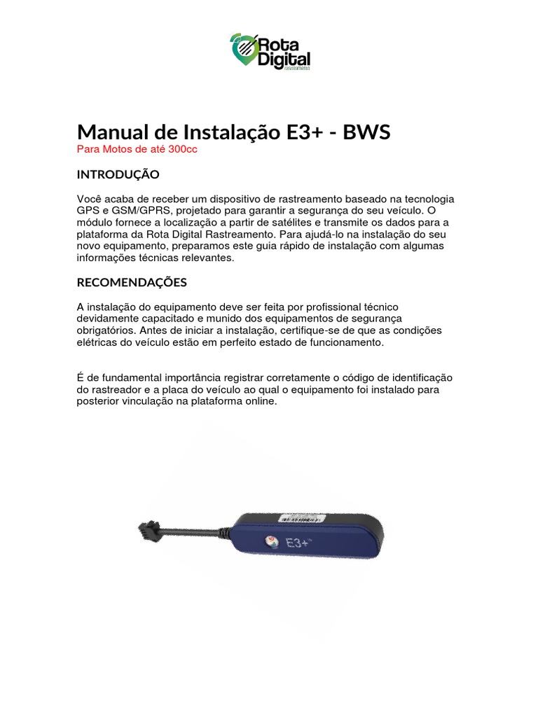 Instalação do Rastreador E3+ para Motos | PDF