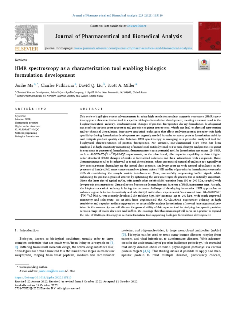 NMR Spectroscopy As A Characterization Tool Enabling Biologics