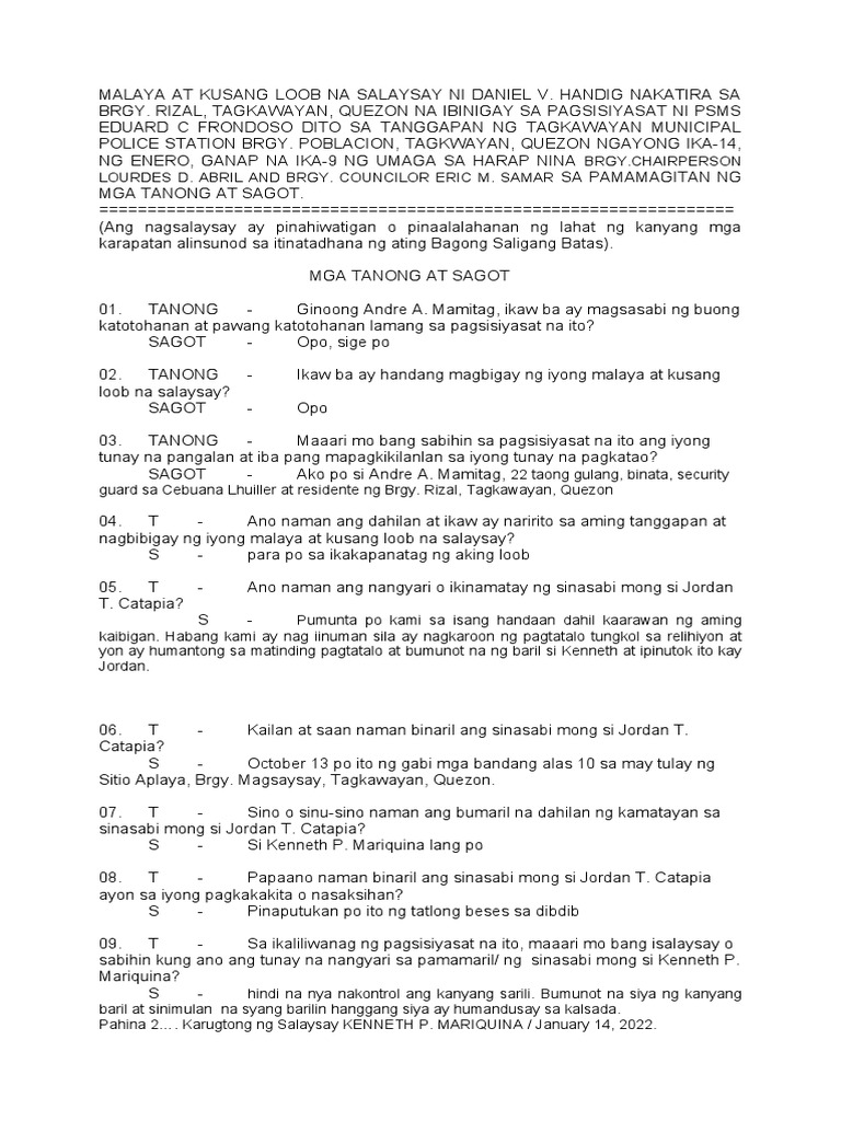 Sworn Statement Format Tagalog Witness | PDF