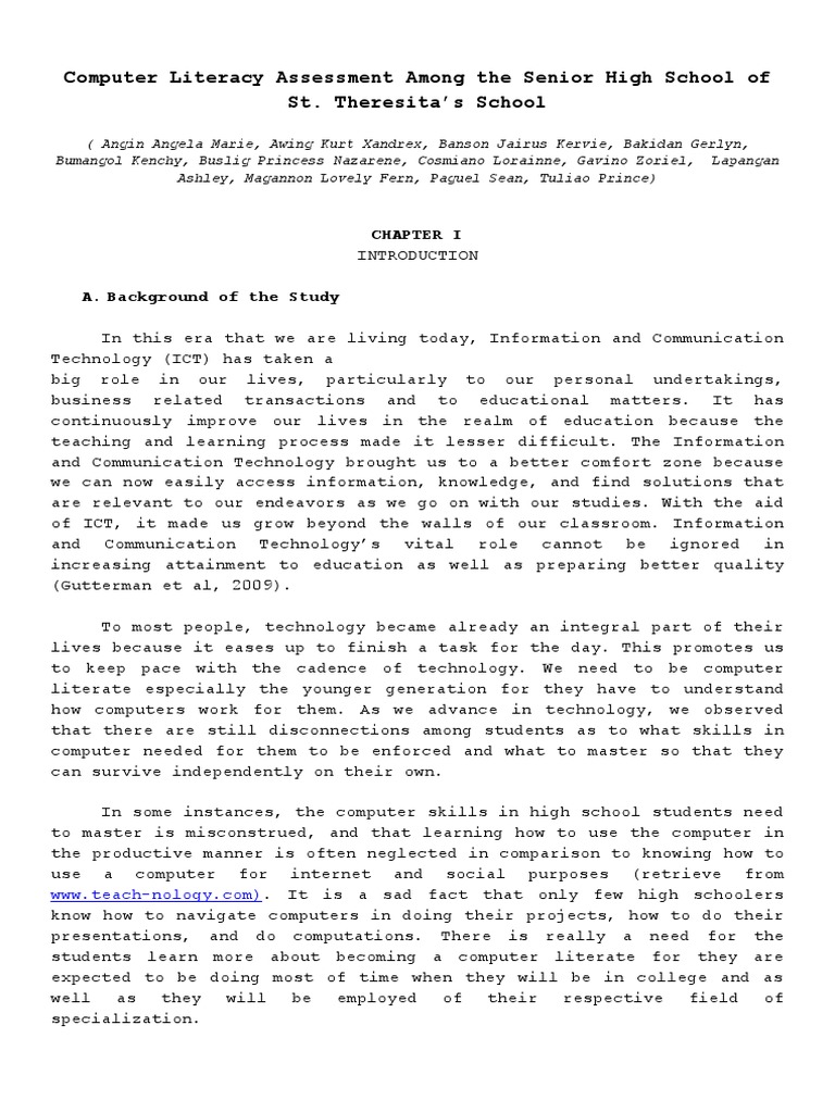 Computer Literacy Assessment Among The Senior High School of ST PDF