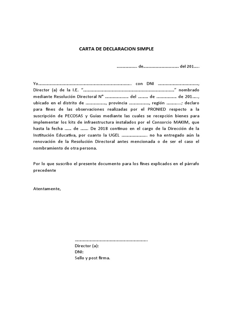 Carta de declaracion simple pdf