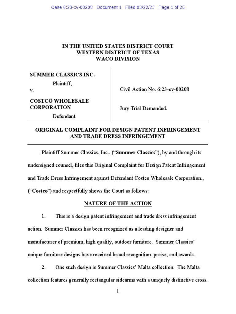 Summer Classics v. Costco Complaint PDF Lawsuit Complaint