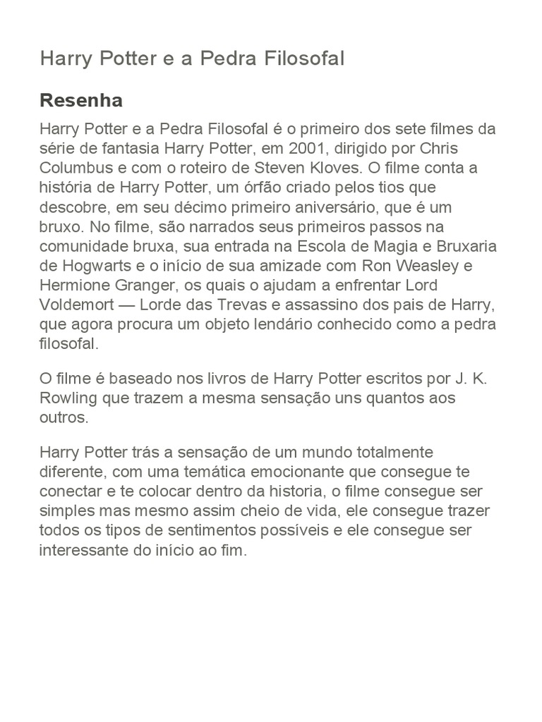 Harry Potter - Resenha | PDF
