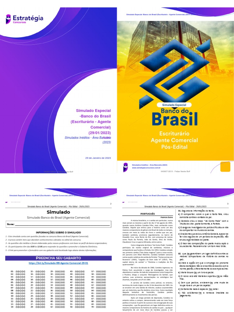 Curso 226425 Simulado Especial Banco Do Brasil Escriturario Agente ...