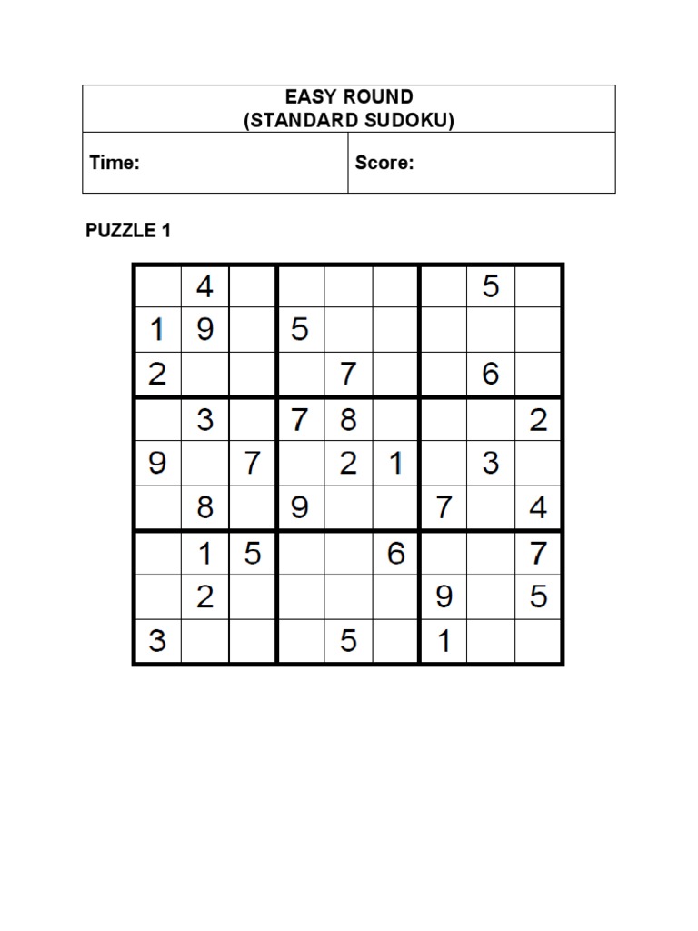 Sudoku challenge easy round pdf