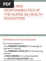 Roles and Responsibilities of The Nurse As Health Educator