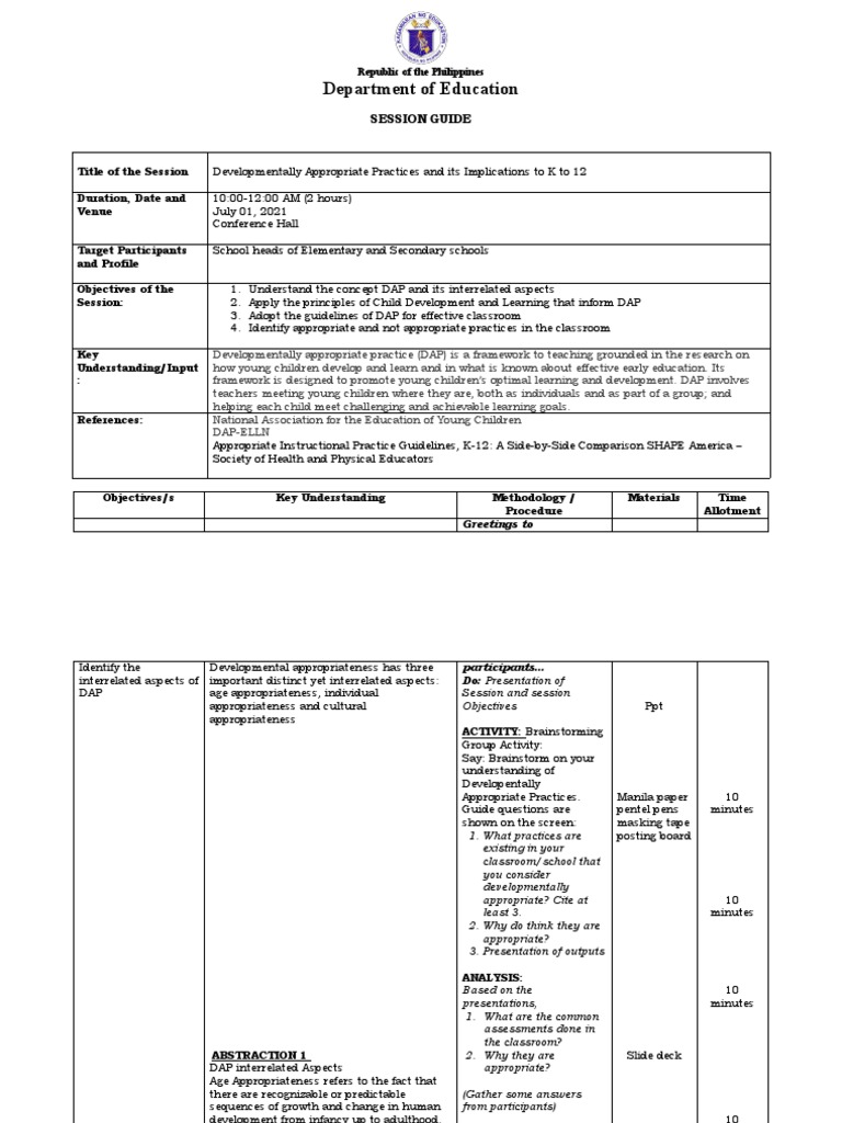 Training Session Guide | PDF | Learning | Child Development