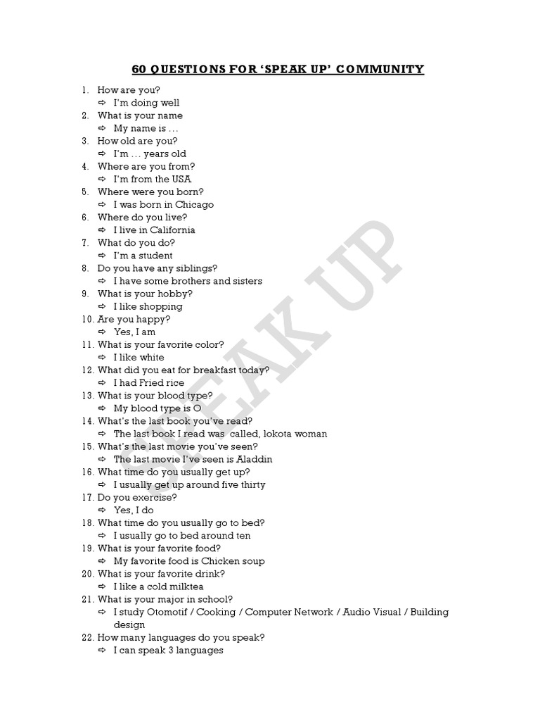 Sixty getting to know you questions a guide to learning basic details