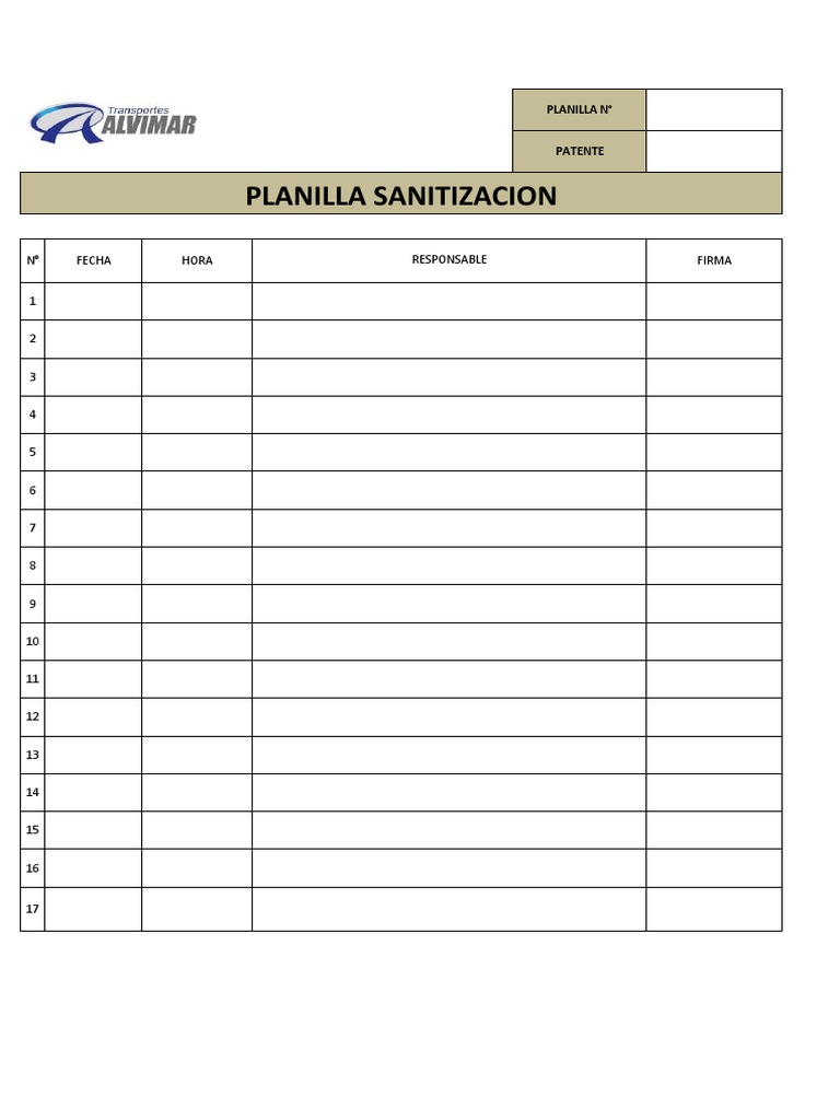Planilla de Sanitización Detallada | PDF