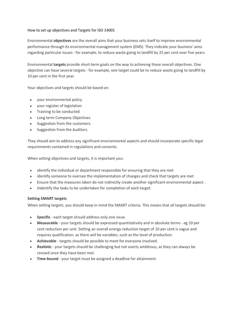 How to Set Up Objectives and Targets for ISO 14001