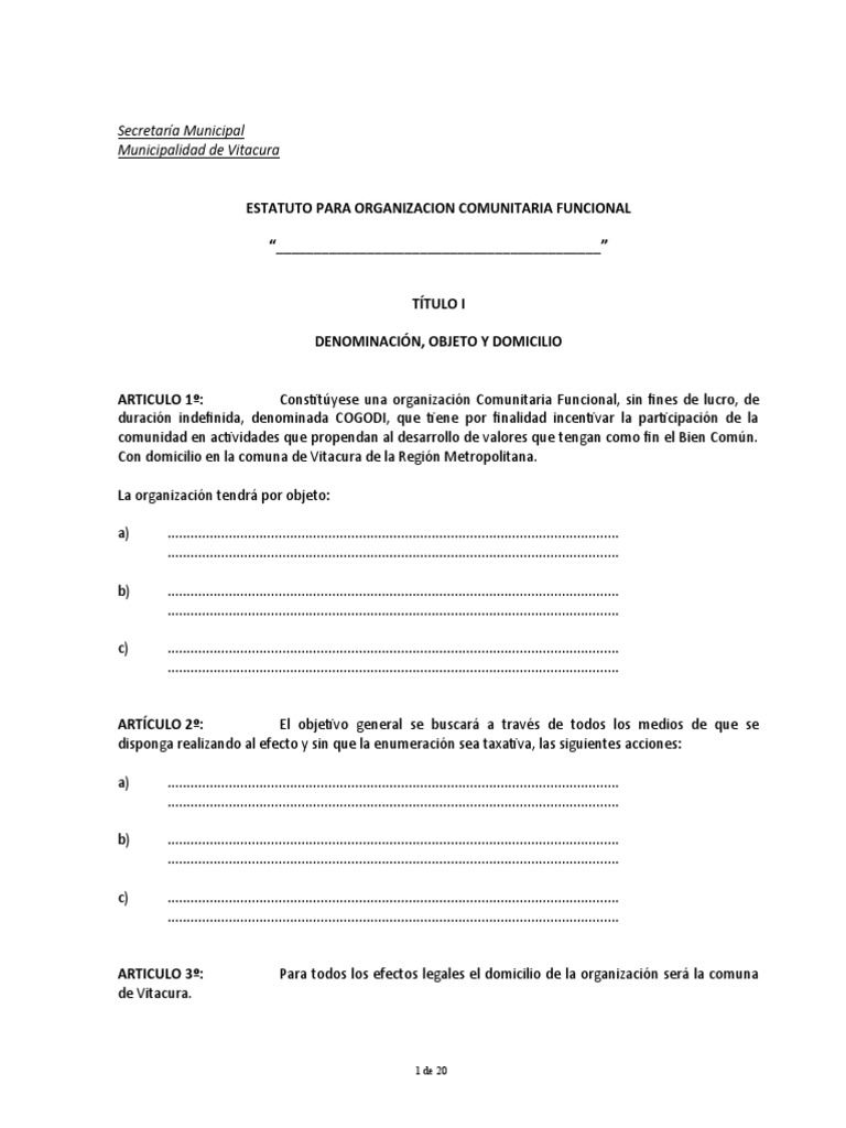 Estatuto COGODI: Organización Vitacura | PDF | Cheque | Votación
