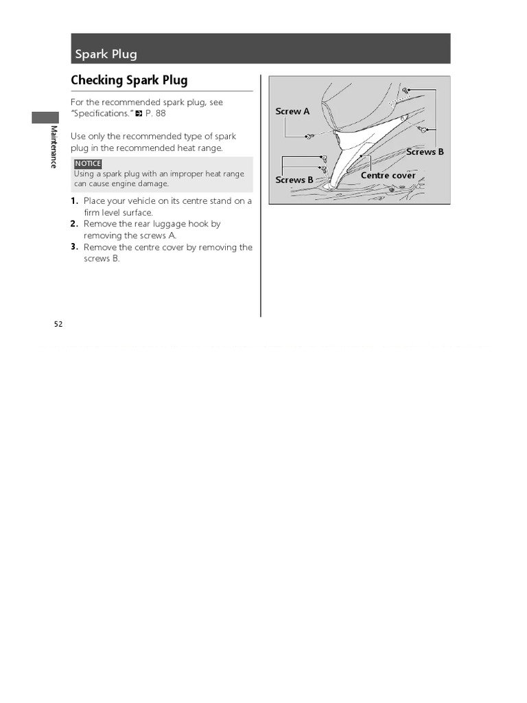 Checking Spark Plug Honda Dio 110 (2021) Manual PDF PDF