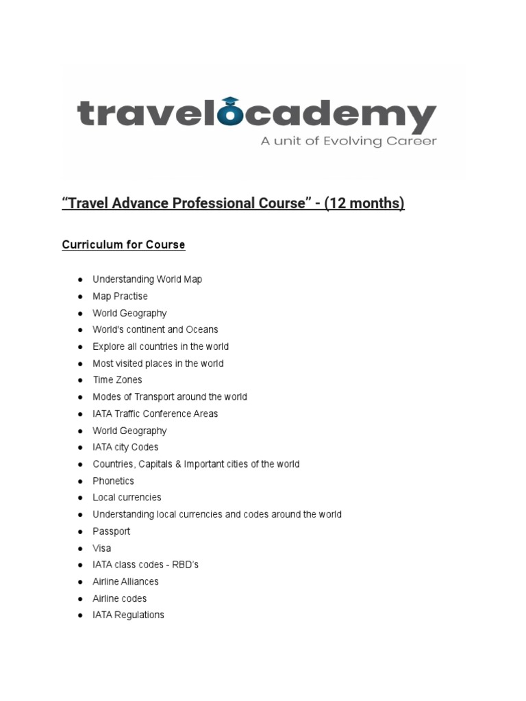 Travel Advance Professional Course Overview | PDF | Airport | Cruise Ship
