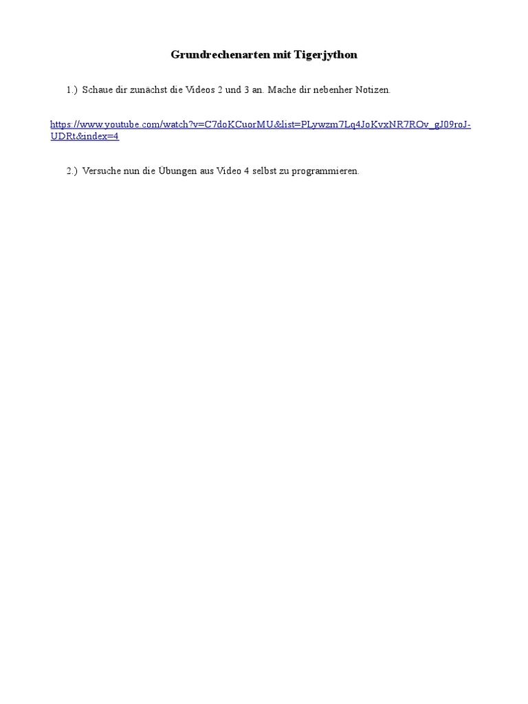 Grundrechenarten Programmieren Tigerjython - Odt | PDF