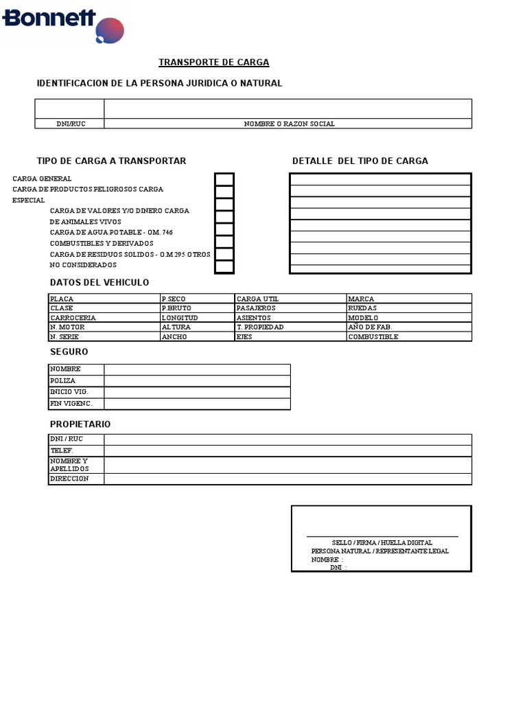 Información Requerida Para El Transporte De Carga Pdf