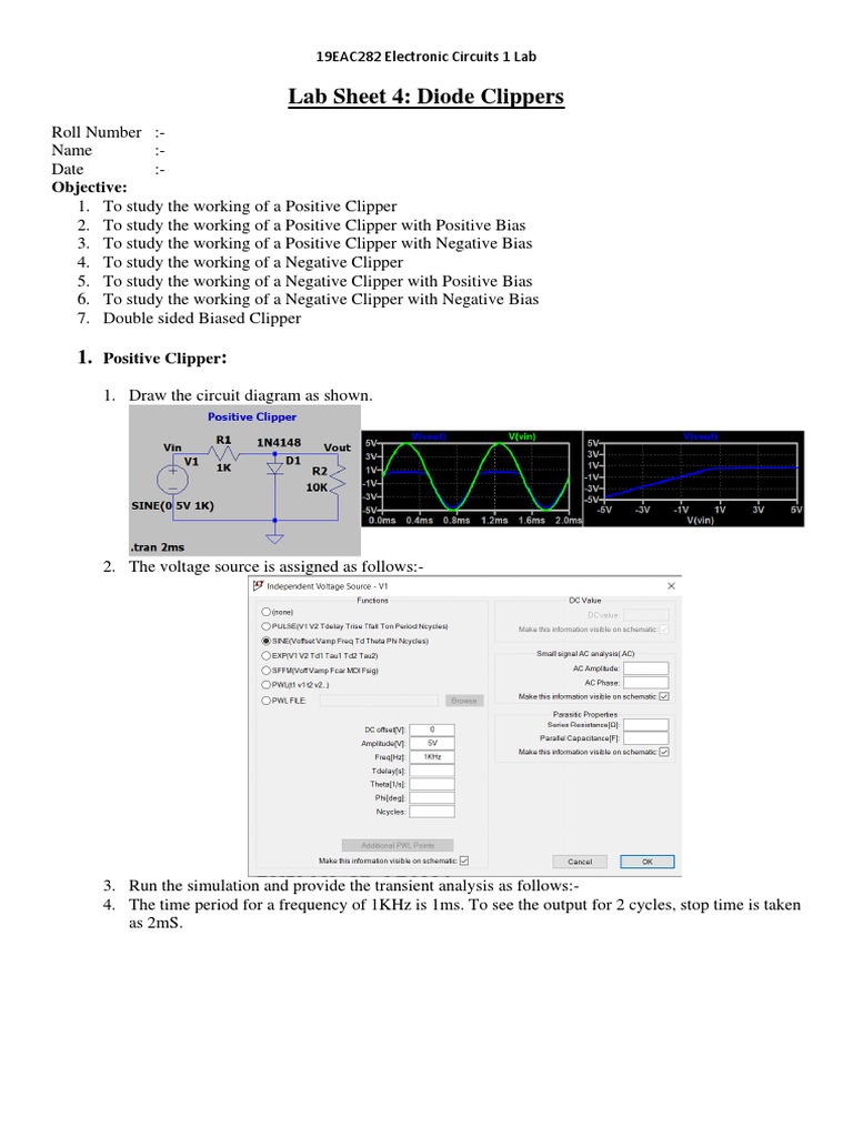 Diode Clipper Lab Experiments | PDF | Amplitude | Electronic Circuits