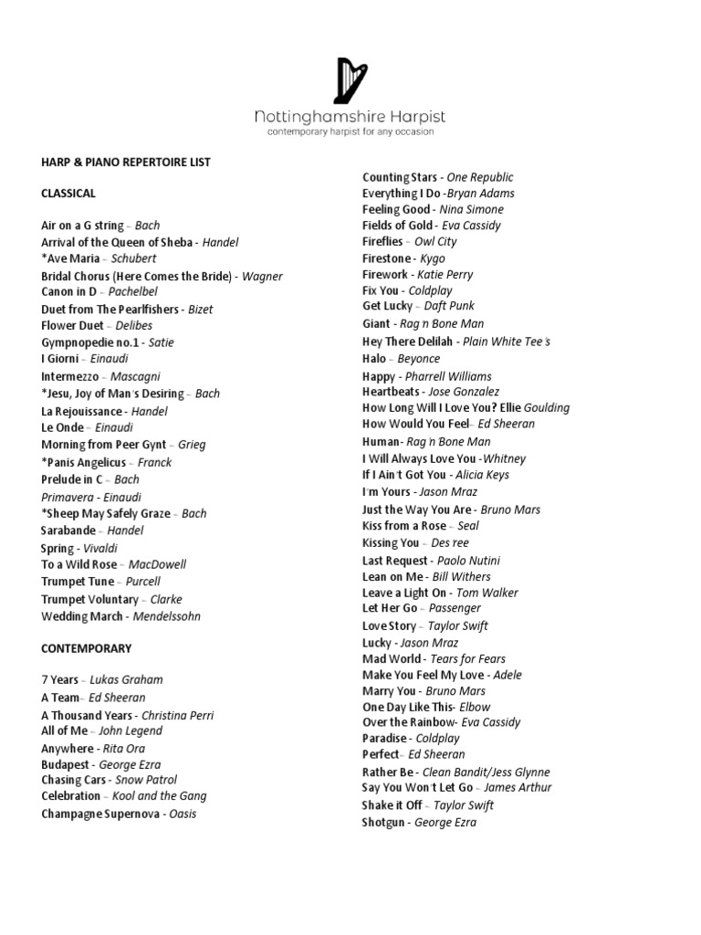 Harp & Piano Repertoire List PDF