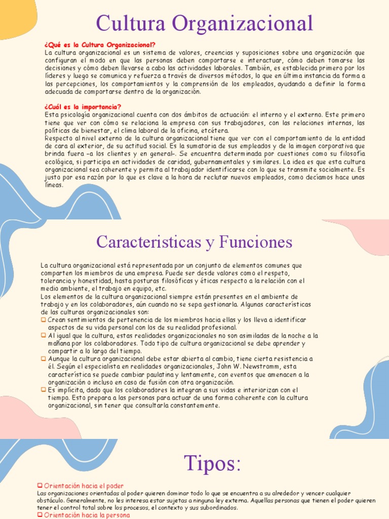 Importancia y Tipos de Cultura Organizacional | PDF | Psicología ...