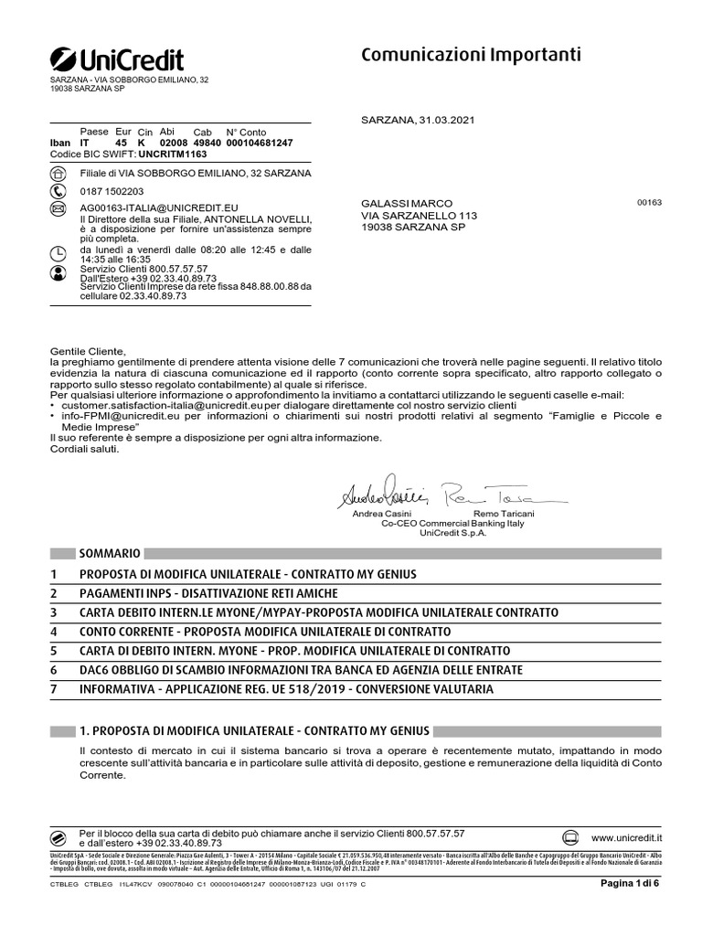 Nuove Condizioni Unicredit 2021 PDF | PDF