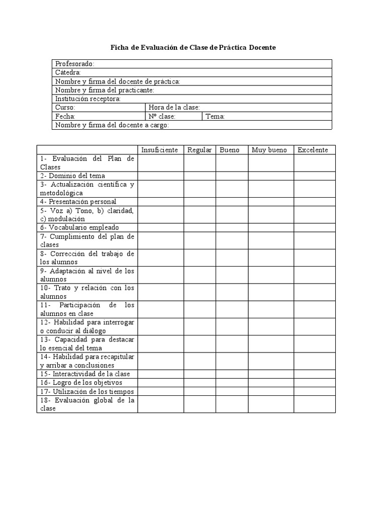 Ficha de Evaluación de Clase Docente | PDF | Estudios de idiomas ...