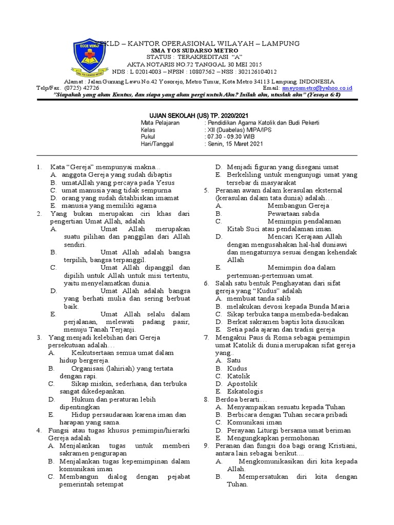 Soal Agama Katolik Pdf