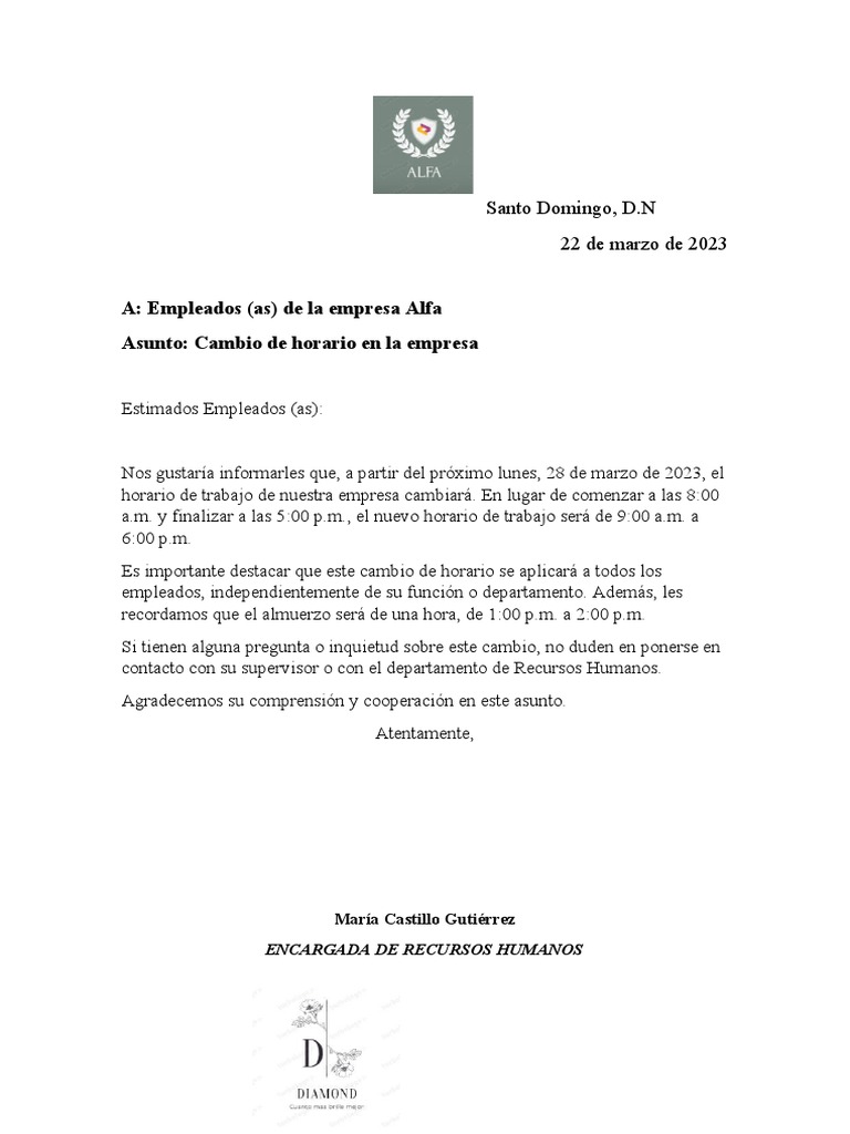 Aviso Interno Comunicación Empresarial Pdf Gestión De Recursos