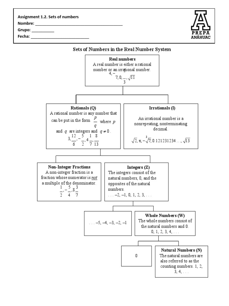 Assignment 1 2 number sets pdf numbers rational number