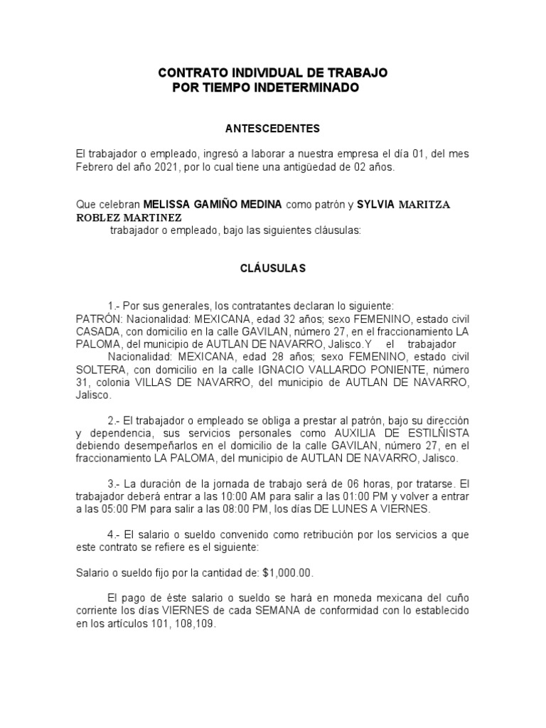 Machote Contrato 1 | PDF | Salario | Relaciones laborales