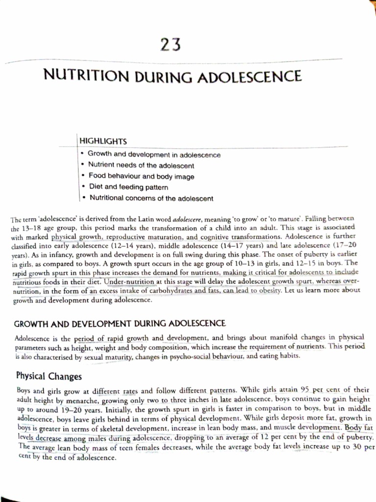 Nutrition During Adolescence Pdf Pdf Puberty Vitamin