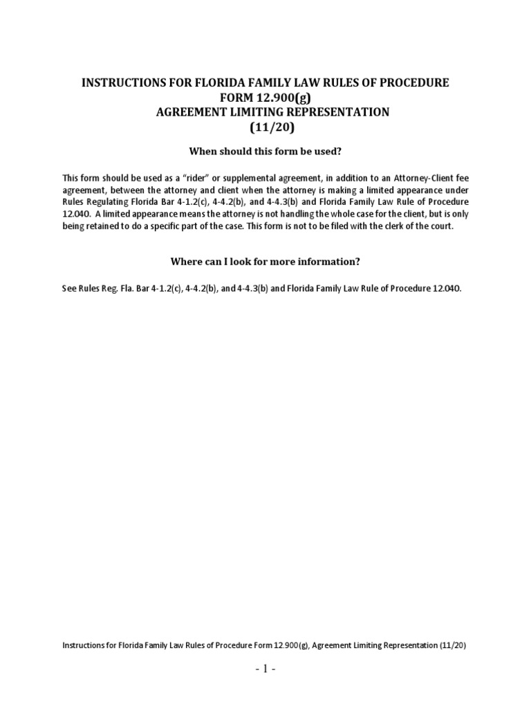 Instructions for florida family law rules of procedure form 12 900 g