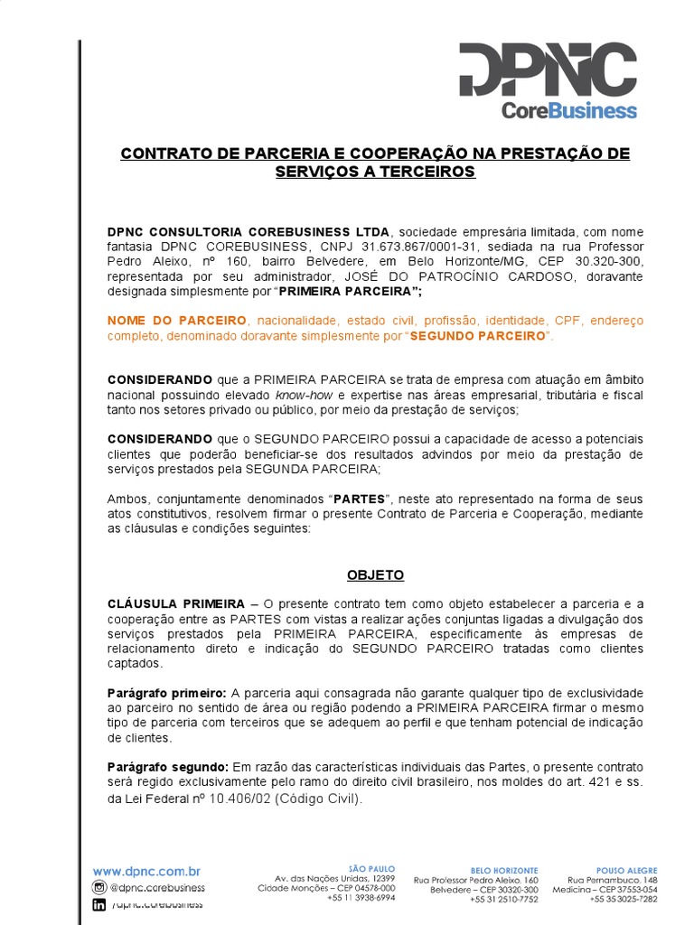 Modelo de Contrato de Parceria | Download grátis PDF | Business | Justiça