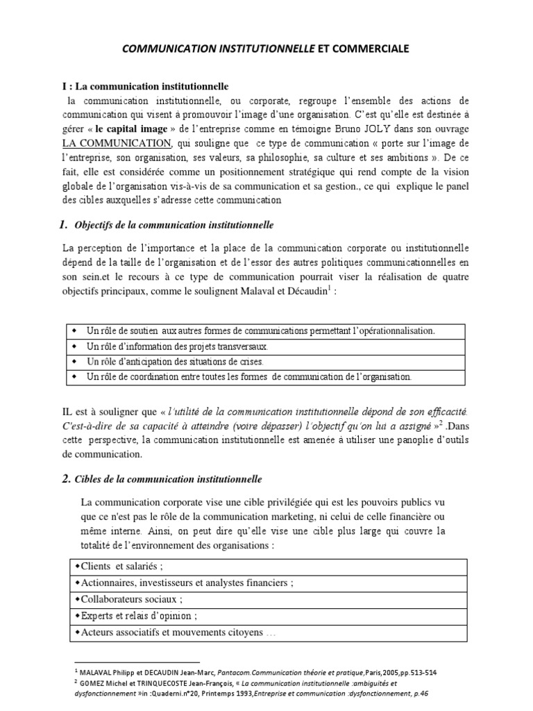 Communication Institutionnelle et Commerciale | PDF | la communication ...