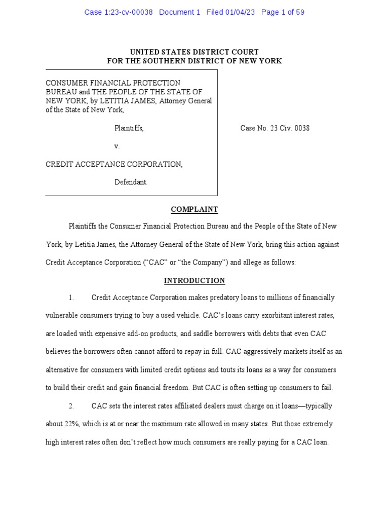 CFPB CreditAcceptanceCorporation Complaint 202301 PDF Loans