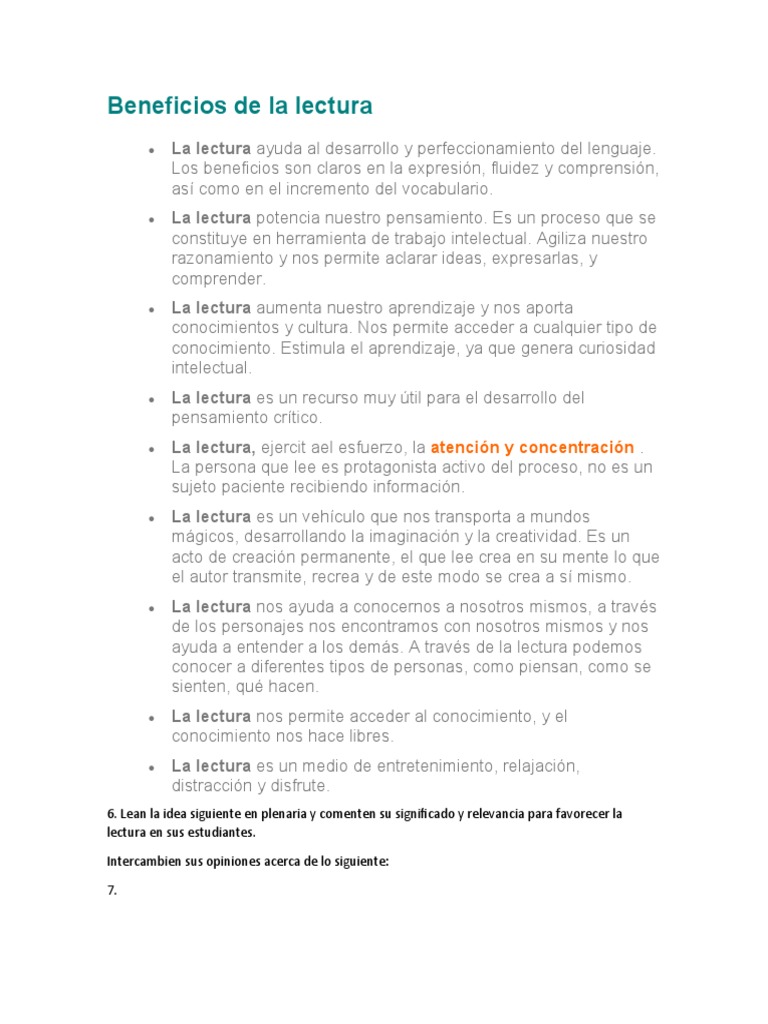 Beneficios Clave de la Lectura | PDF | Comprensión lectora | Aprendizaje