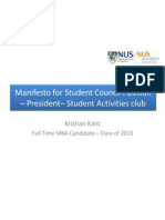 Manifesto For Student Council Position - President - Student Activities Club