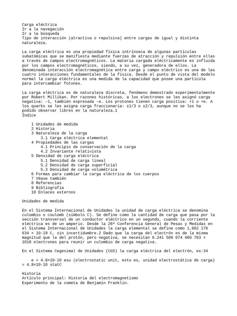 carga electrica PDF Carga eléctrica Electricidad