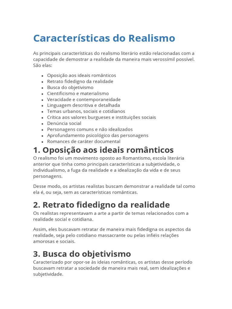 Características Do Realismo | PDF | Realismo (artes) | Romantismo