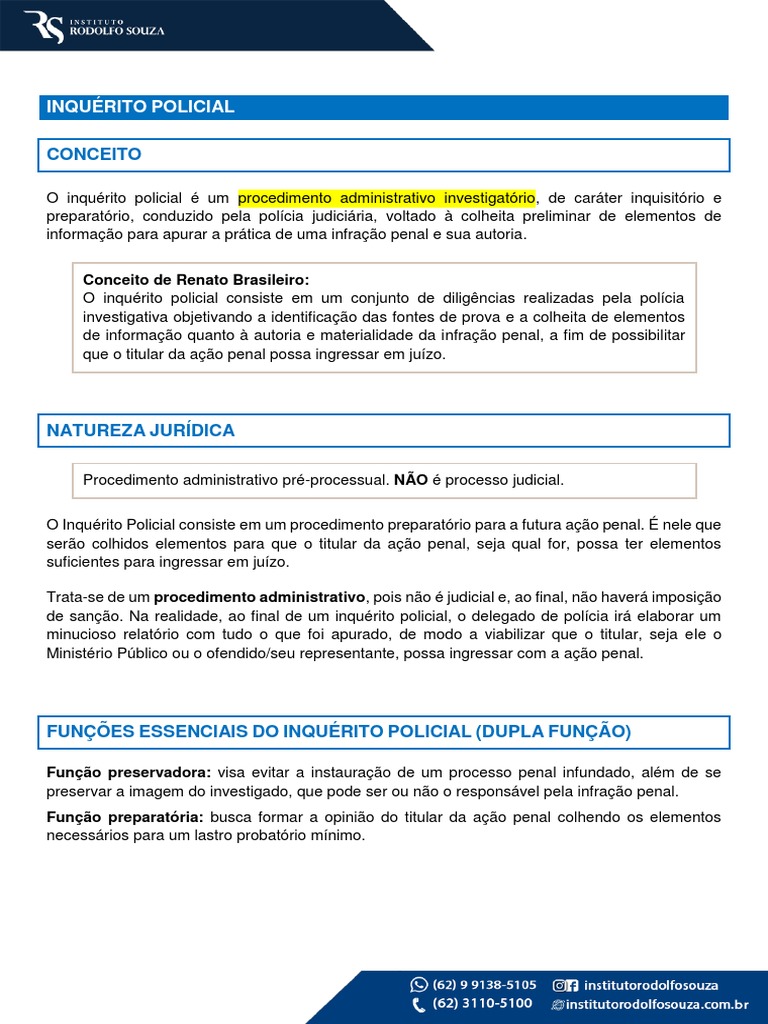 Conceito e Funções do Inquérito Policial | PDF | Procedimento criminal ...