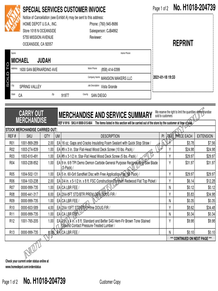Contractor Supply Invoice | PDF